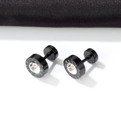 Personality Black Titanium Steel Ear Studs Hip-hop Street Trendy Male Roman Numerals Ear Rings